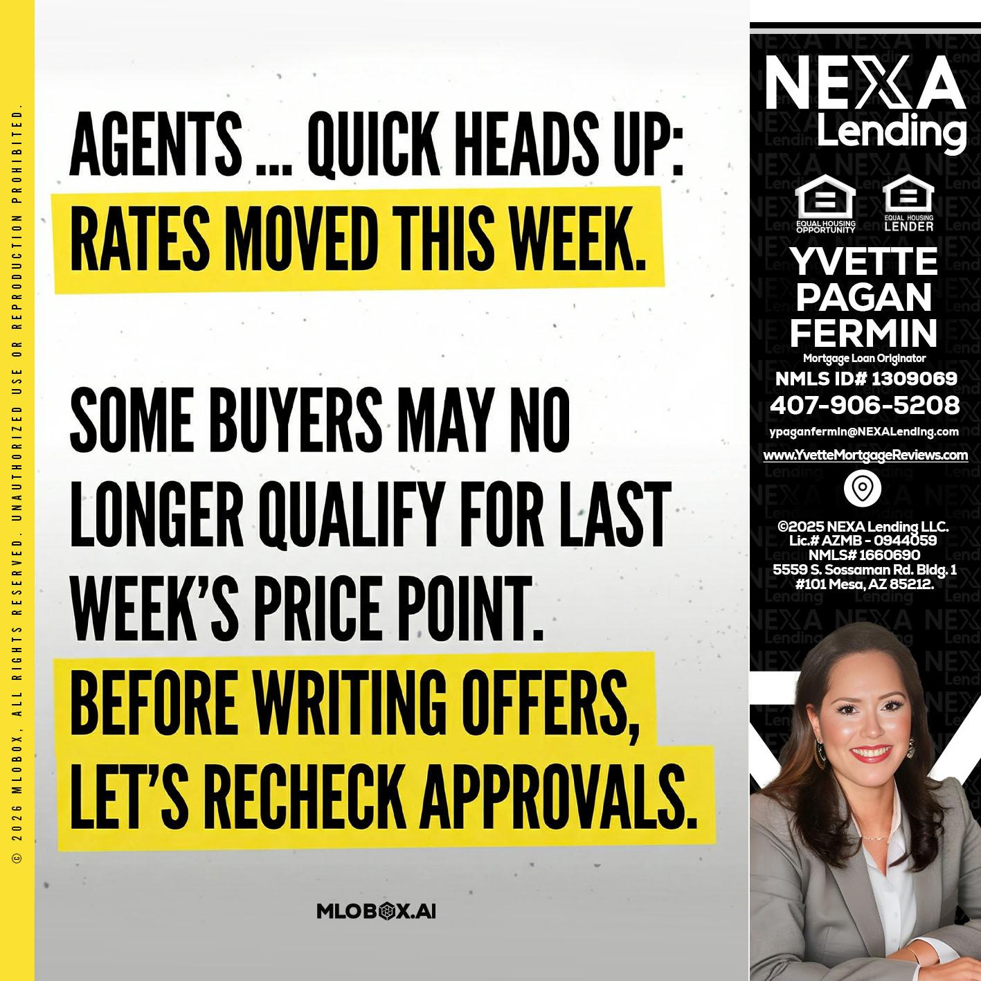 agents quick heads up - Yvette Pagan Fermin -Loan Officer