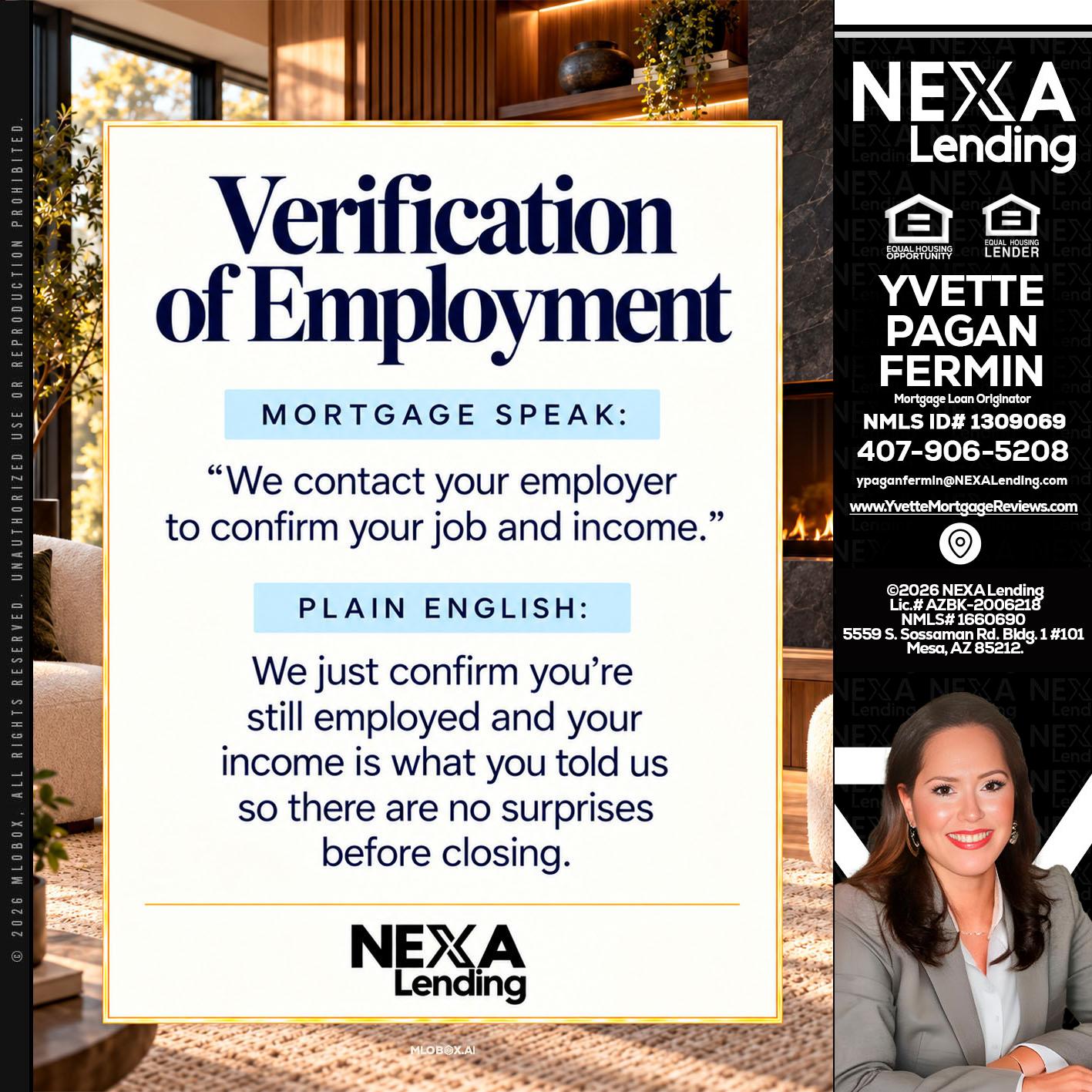 VERIFICATION OF EMPLOYMENT - Yvette Pagan Fermin -Loan Officer