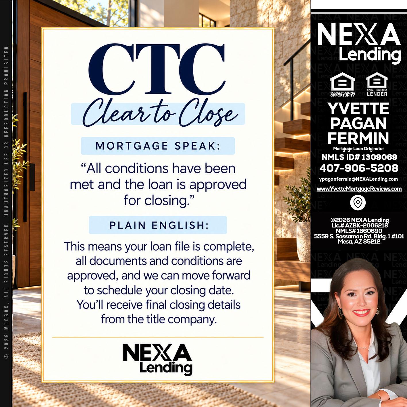 CLEAR TO CLOSE - Yvette Pagan Fermin -Loan Officer